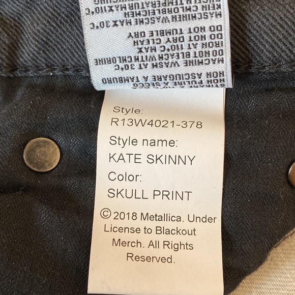 R13 x Metallica Kate Skinny Jeans - Size 25 - Picture 6 of 7